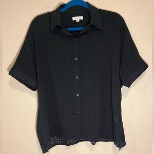 Max Studio Black Textured Button Up Short Sleeve Shirt M